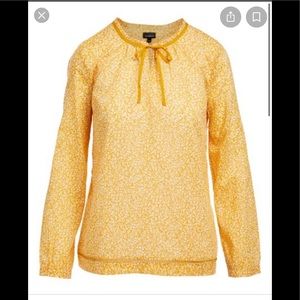 NWT Talbots Yellow Floral Tie Neck Blouse Petite Small
